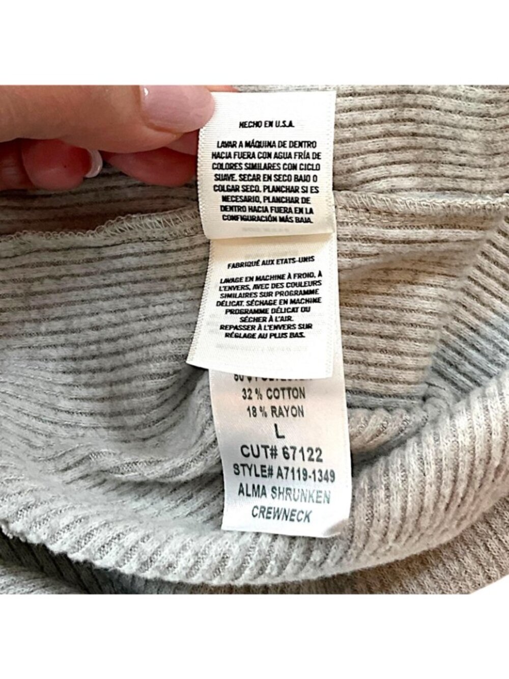 AGOLDE Alma Shrunken Crewneck Shirt Womens Large Gray Ribbed Long Sleeve Top - Picture 7 of 14